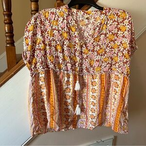 Cato Floral Print Top with Tassels